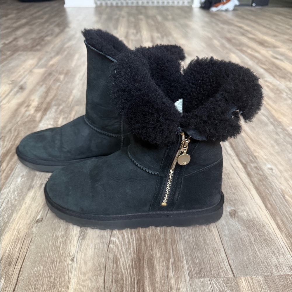 UGG Black Winter Boots with Gold Zipper